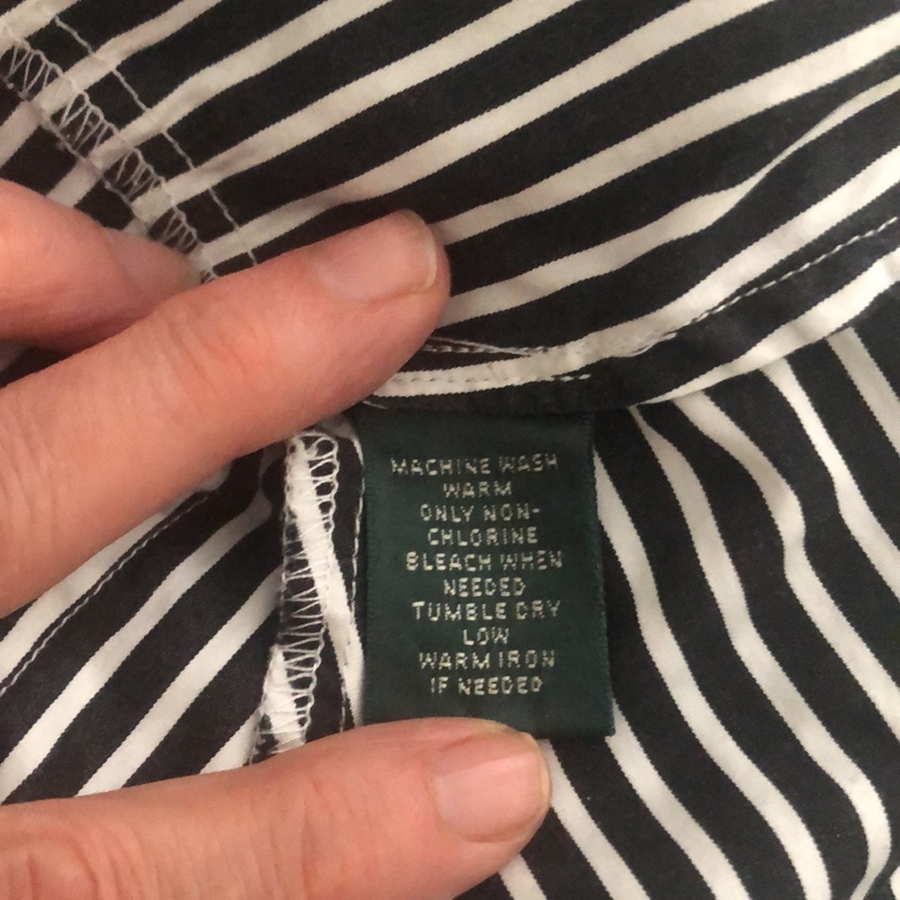 Lauren Ralph Lauren Black and White Striped Peplum Button Down Shirt - Picture 16 of 16